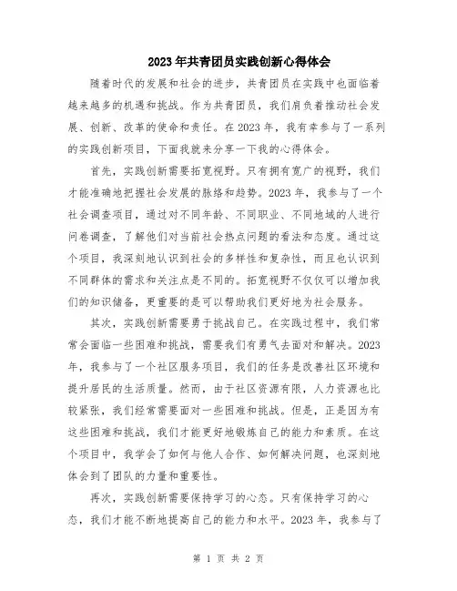 2023年共青团员实践创新心得体会