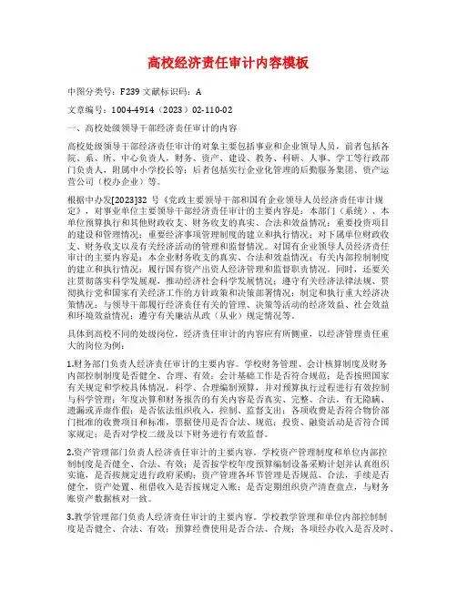 高校经济责任审计内容模板