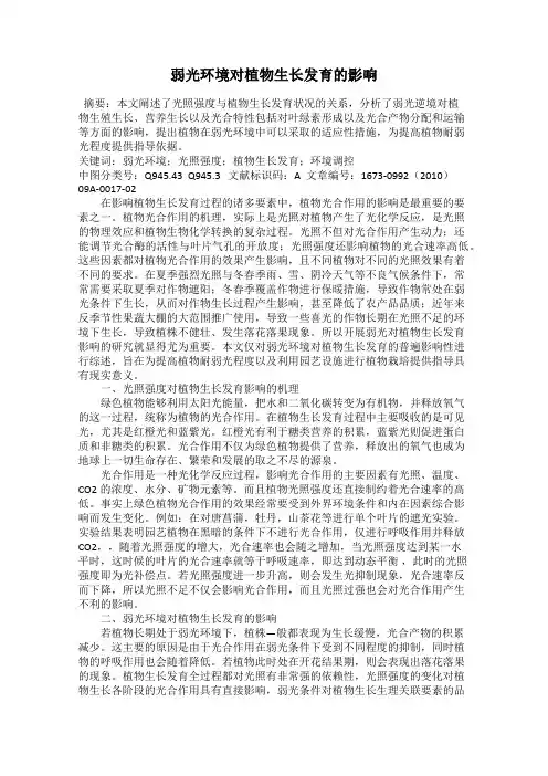 弱光环境对植物生长发育的影响