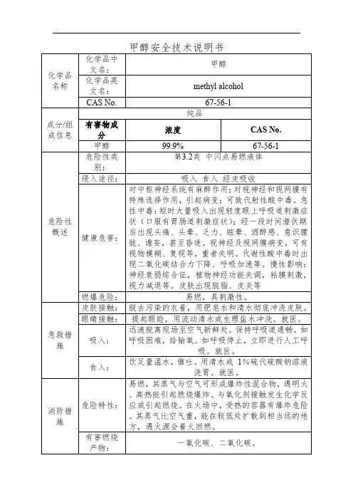 甲醇安全技术说明书