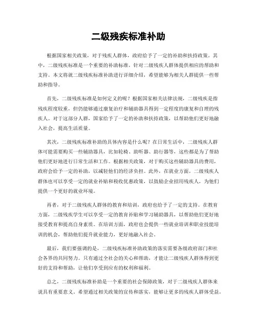 二级残疾标准补助