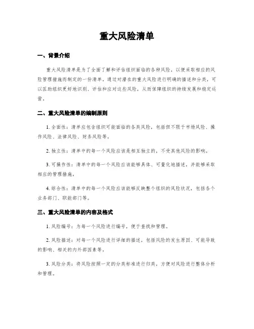 重大风险清单