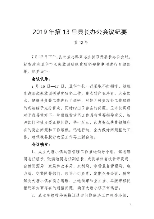 写材料县长办公会议纪要(一)