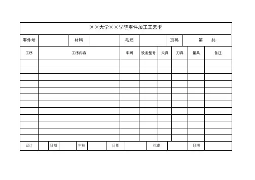 零件加工工艺卡模板