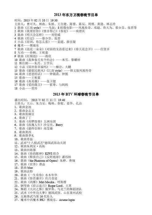 2013年东方春晚节目单