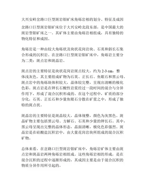大兴安岭岔路口巨型斑岩钼矿床角砾岩相的划分、特征及成因
