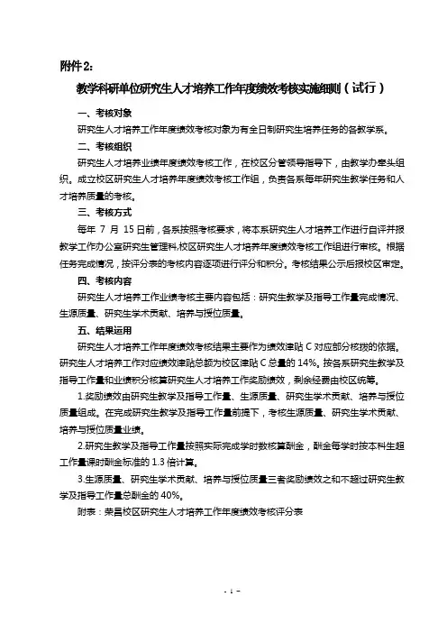 研究生人才培养年度绩效考核实施细则