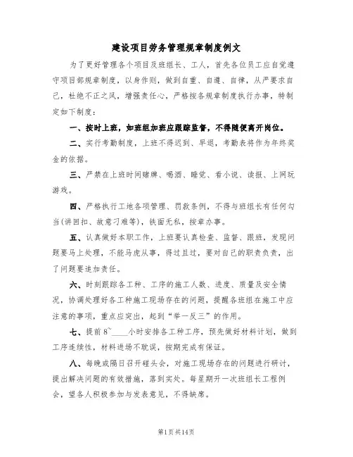 建设项目劳务管理规章制度例文(5篇)