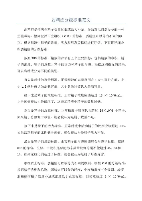 弱精症分级标准范文