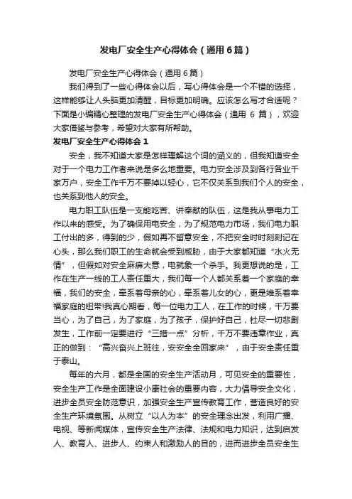 发电厂安全生产心得体会（通用6篇）