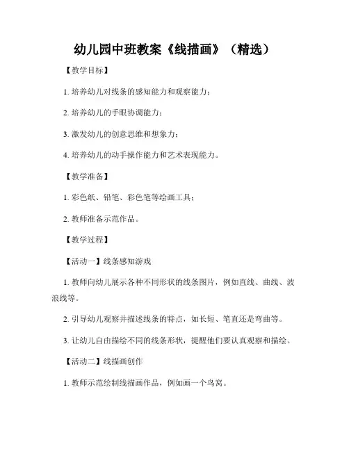 幼儿园中班教案《线描画》(精选)