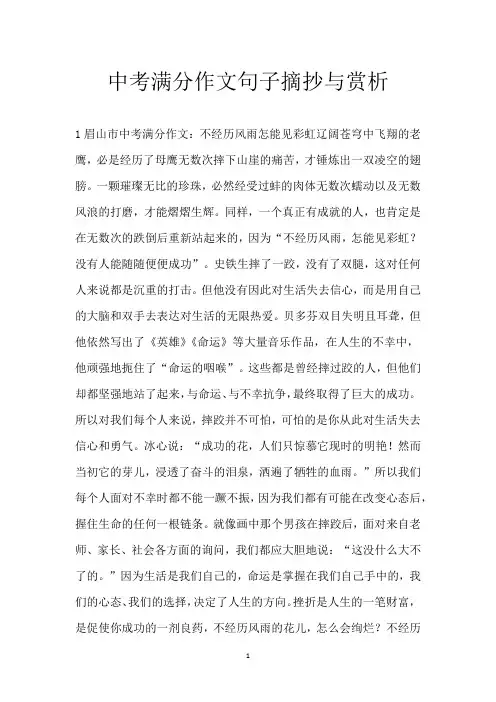 中考满分作文句子摘抄与赏析