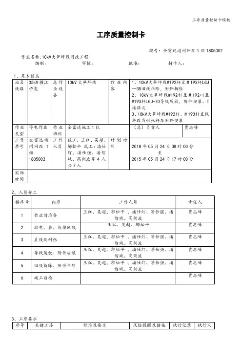 工序质量控制卡模板
