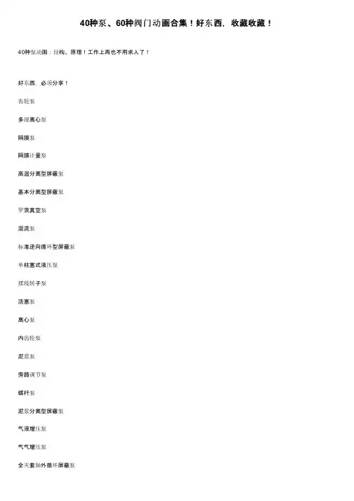 40种泵、60种阀门动画合集！好东西，收藏收藏！