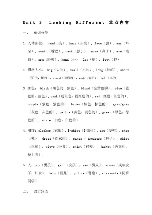 仁爱英语七年级上册Unit 2复习总结
