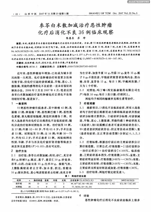 参苓白术散加减治疗恶性肿瘤化疗后消化不良36例临床观察