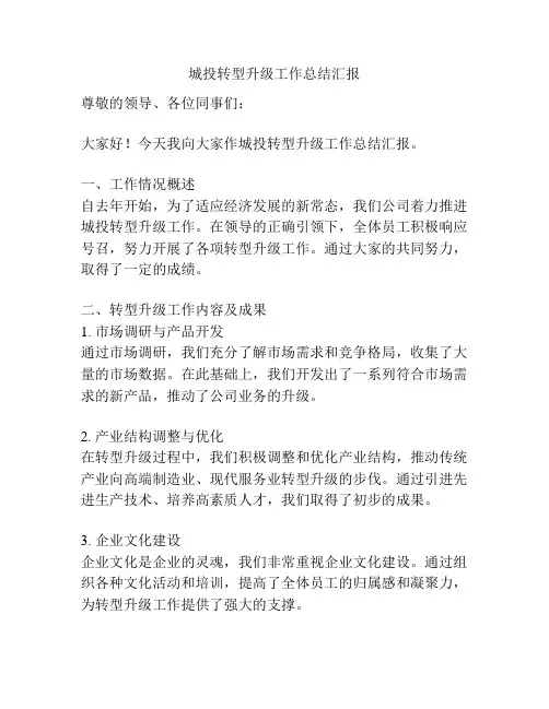 城投转型升级工作总结汇报