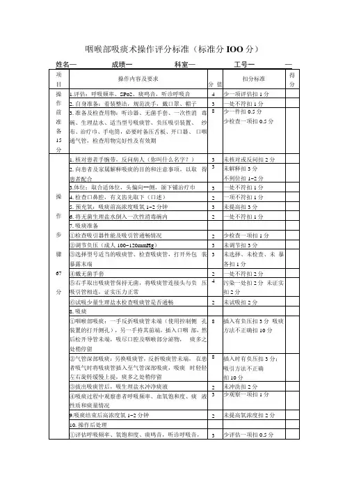 吸痰操作及评分标准