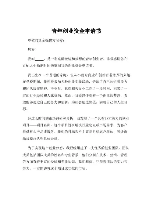 青年创业资金申请书