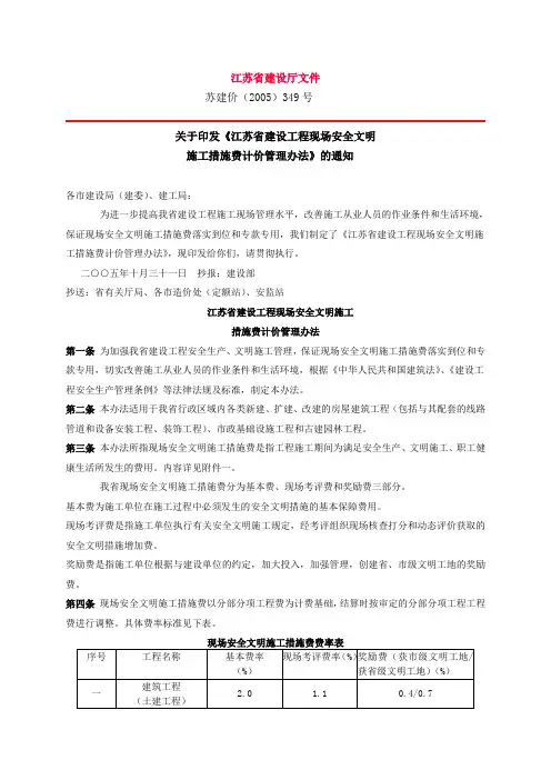 施工文明费(苏建价349)号文件