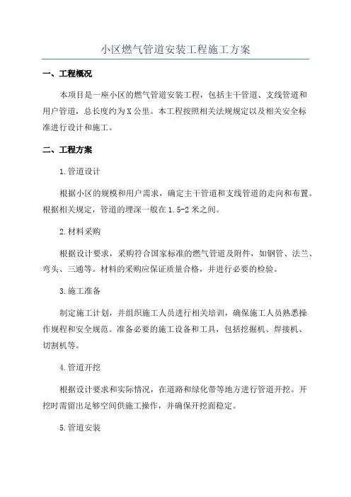 小区燃气管道安装工程施工方案