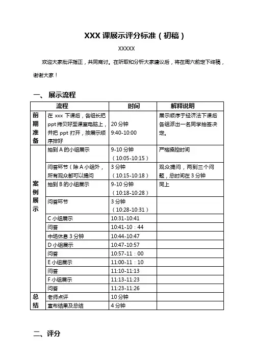 课堂展示评分规则及标准(通用版)