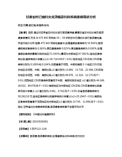 甘肃农村已婚妇女宫颈癌及妇科疾病患病现状分析