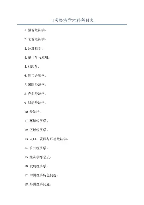 自考经济学本科科目表