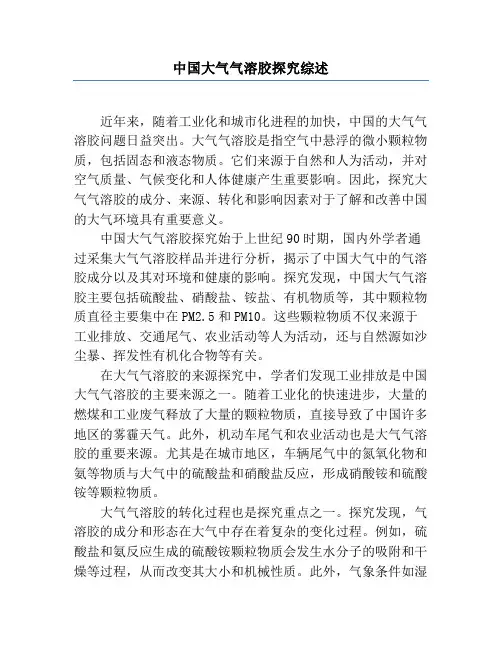 中国大气气溶胶研究综述