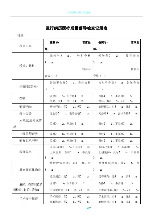 运行病历医疗质量督导检查记录表