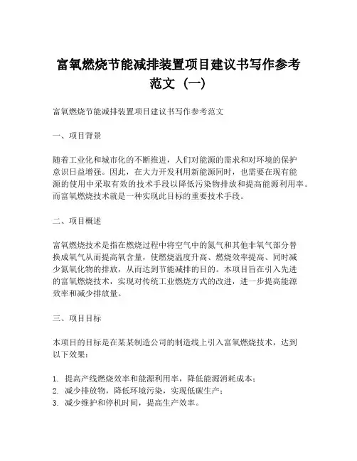 富氧燃烧节能减排装置项目建议书写作参考范文 (一)