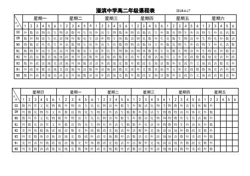 高一年级下学期课程表 2018届                  2016.5