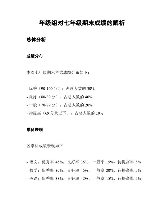 年级组对七年级期末成绩的解析