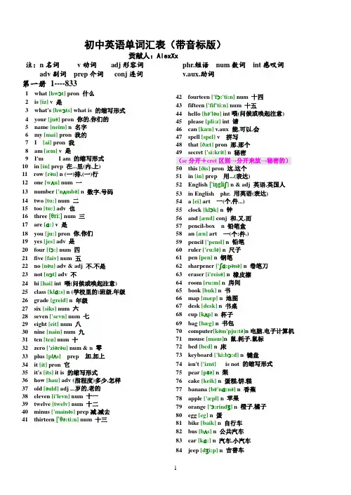 人教版初中英语单词汇总表(带音标)
