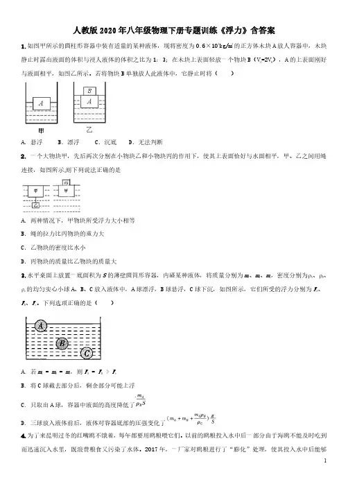 人教版2020年八年级物理下册专题训练《浮力》含答案