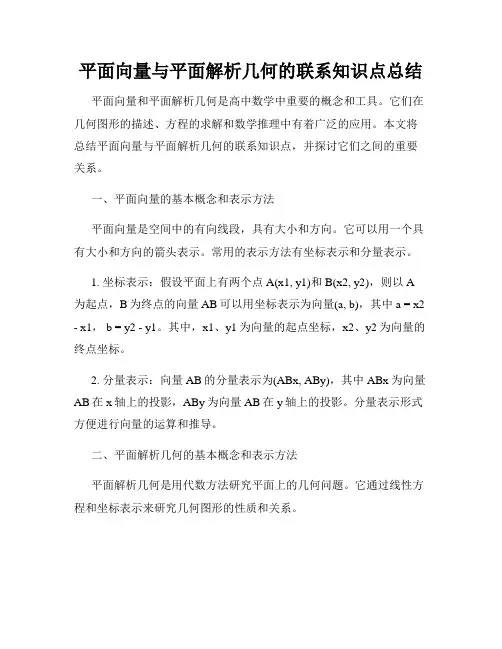 平面向量与平面解析几何的联系知识点总结