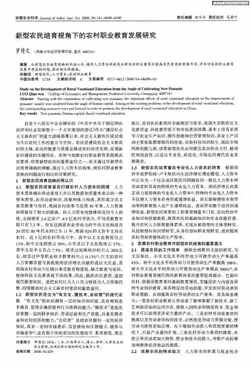 新型农民培育视角下的农村职业教育发展研究
