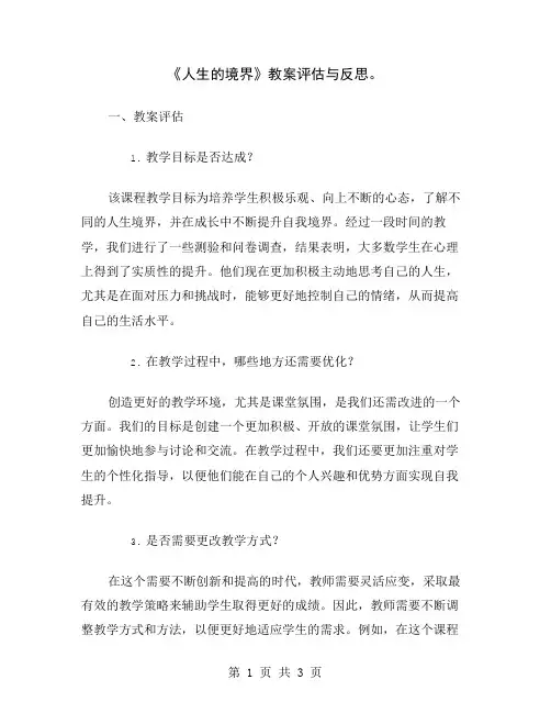 《人生的境界》教案评估与反思