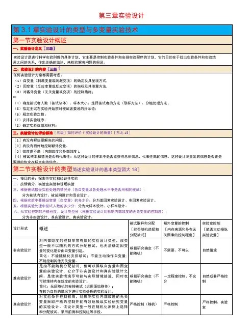 实验心理学  第3章 实验设计的类型考研笔记-精品