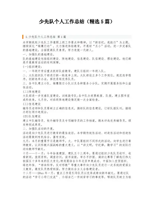 少先队个人工作总结(精选5篇)