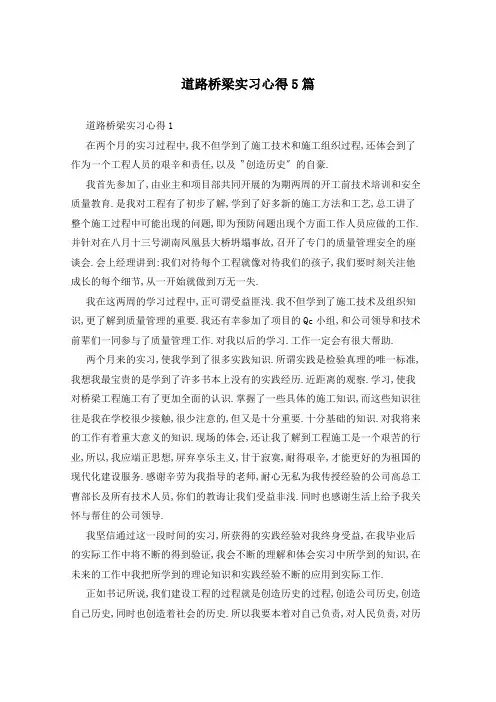 道路桥梁实习心得5篇
