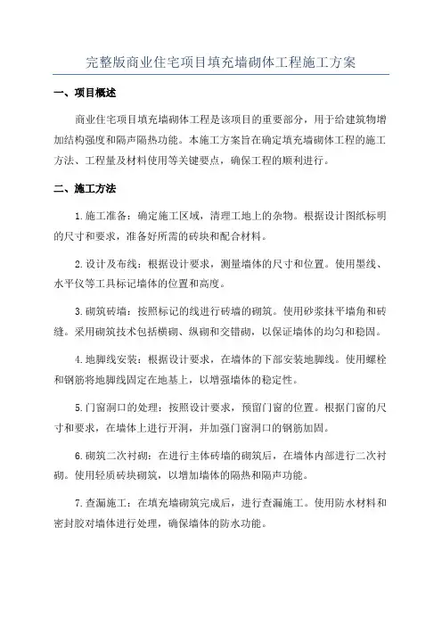 完整版商业住宅项目填充墙砌体工程施工方案