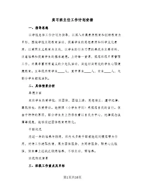 实习班主任工作计划安排(5篇)