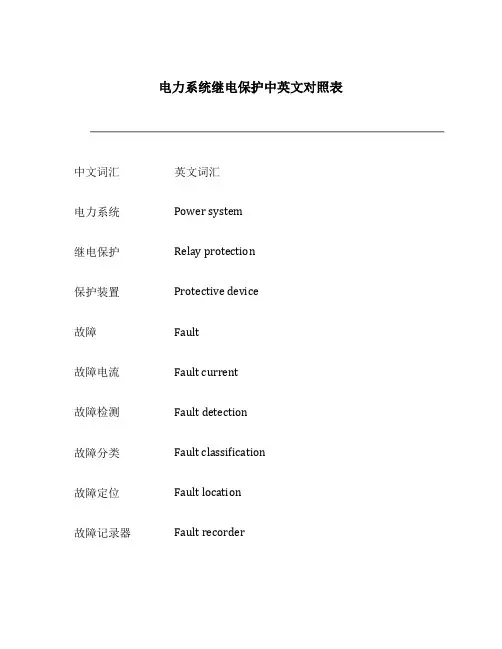 电力系统继电保护中英文对照表
