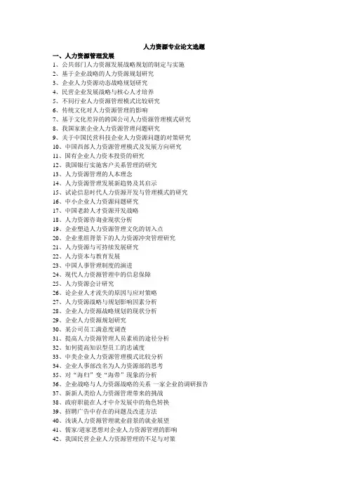 人力资源管理专业自考本科毕业论文参考题目