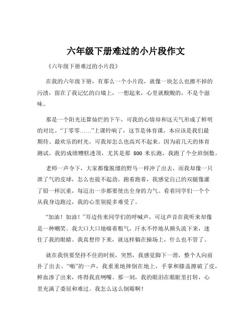 六年级下册难过的小片段作文