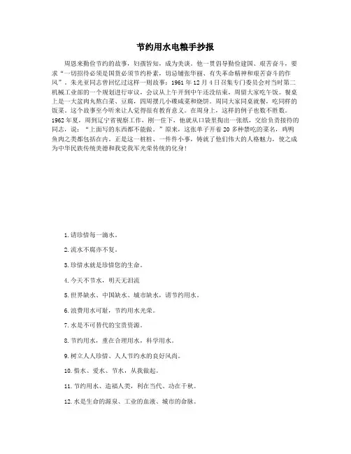 节约用水电粮手抄报