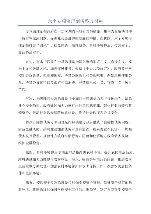 六个专项治理剖析整改材料