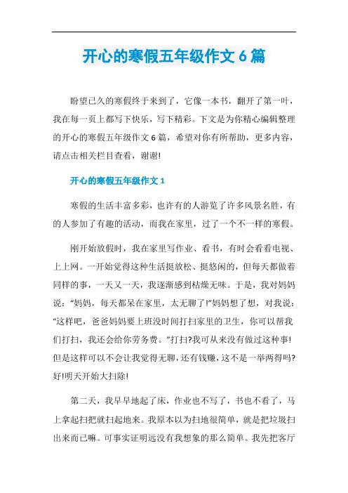 开心的寒假五年级作文6篇