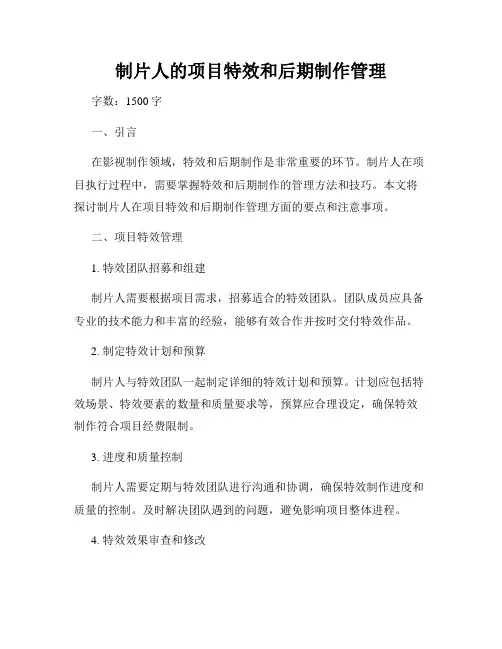 制片人的项目特效和后期制作管理